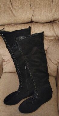 Fashion Black Lace-Up  Over-the-Knee Women's Faux Suede Boots.